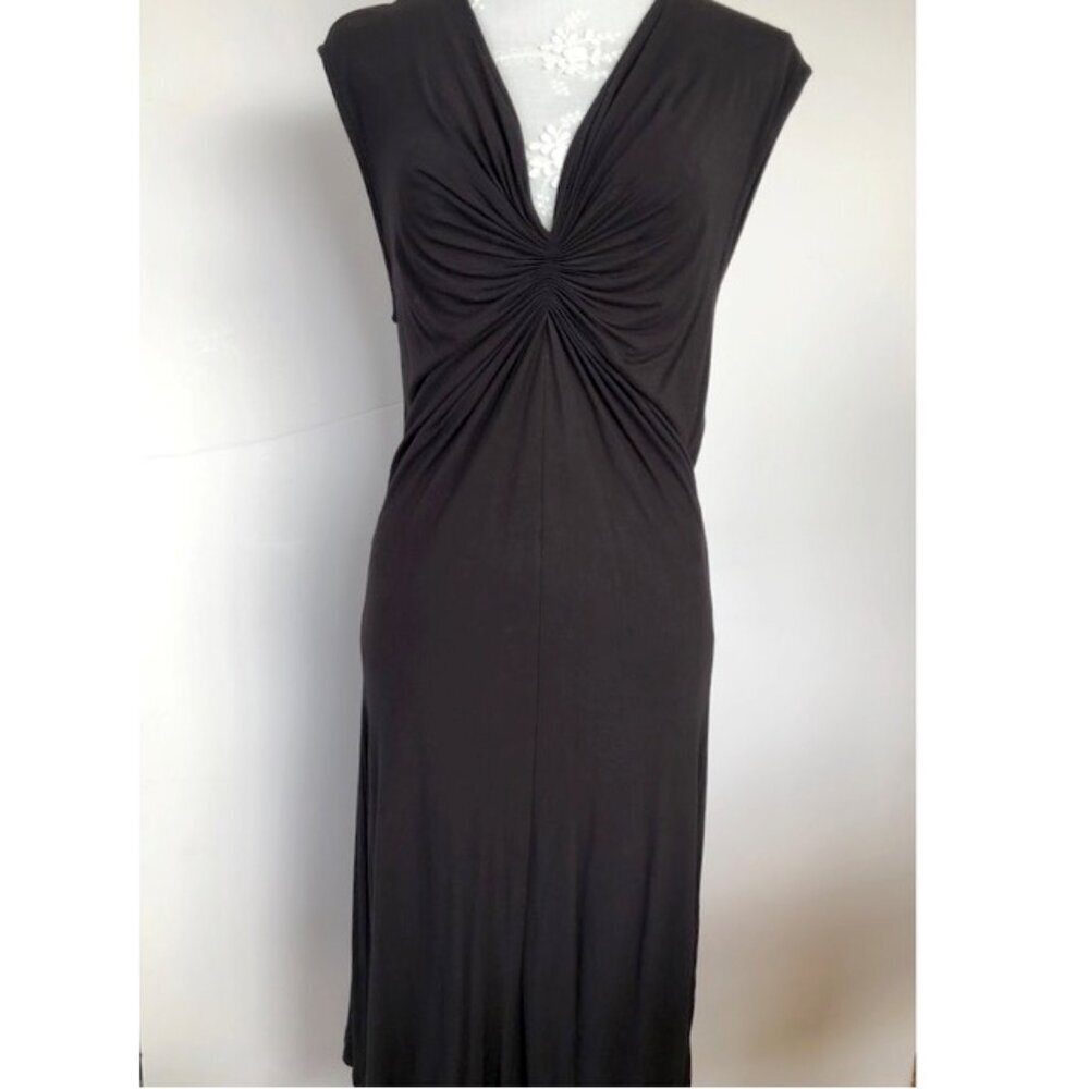 MICHAEL Michael Kors Sleeveless Center Front Ruched Rayon Black Midi Dress S/P